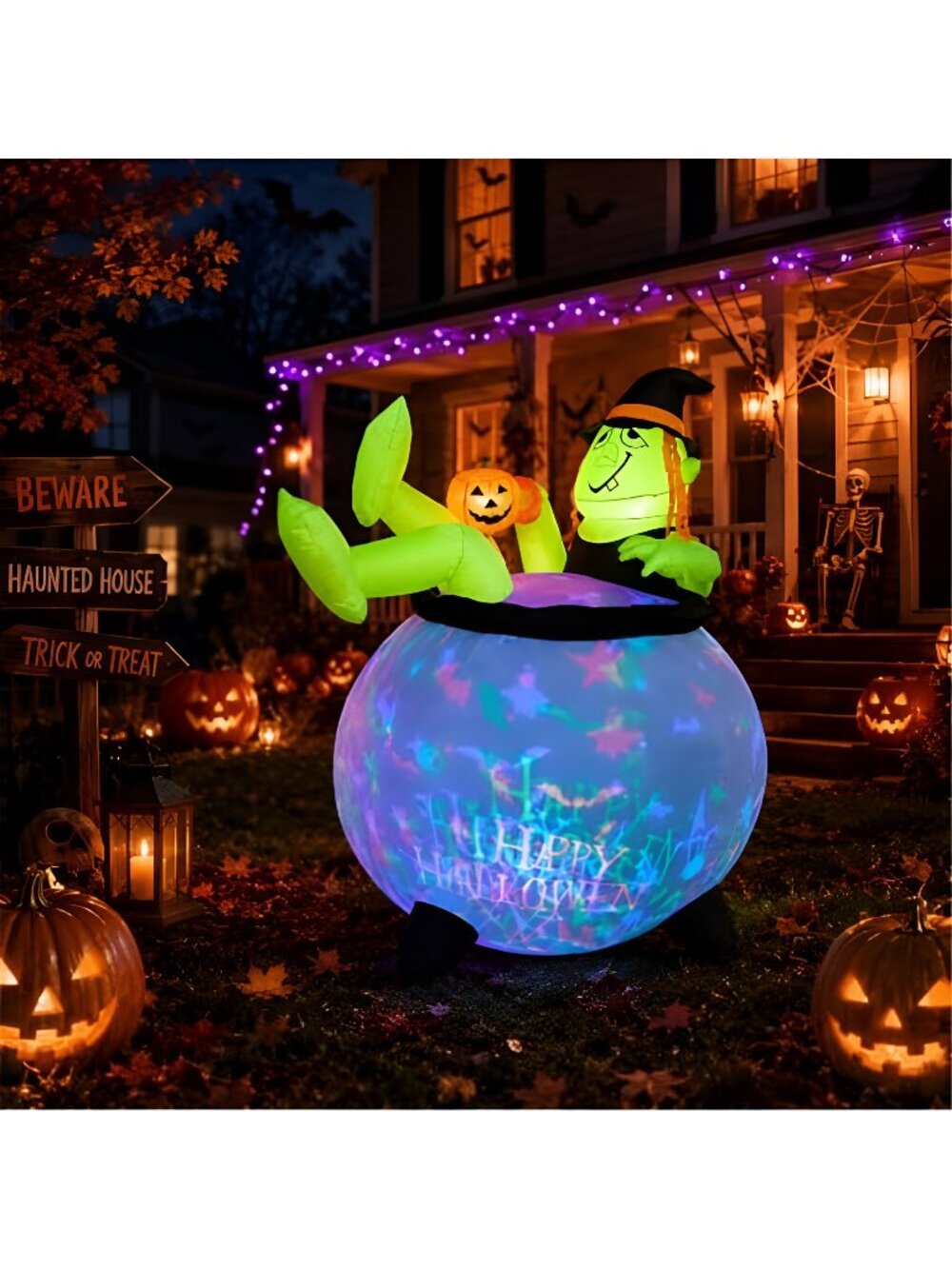 5 FT Halloween Inflatable Witch Cauldron, LED Outdoor Yard Decoration